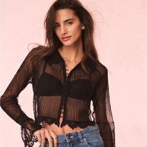 Loveshackfancy Koto Sheer Lace-Trimmed Top